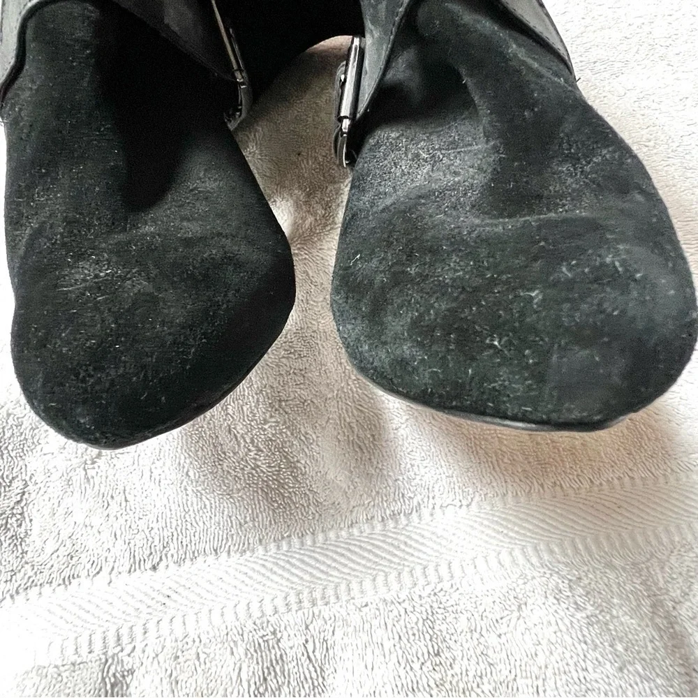 ALDO black suede knee strappy buckle heel boots women size 36